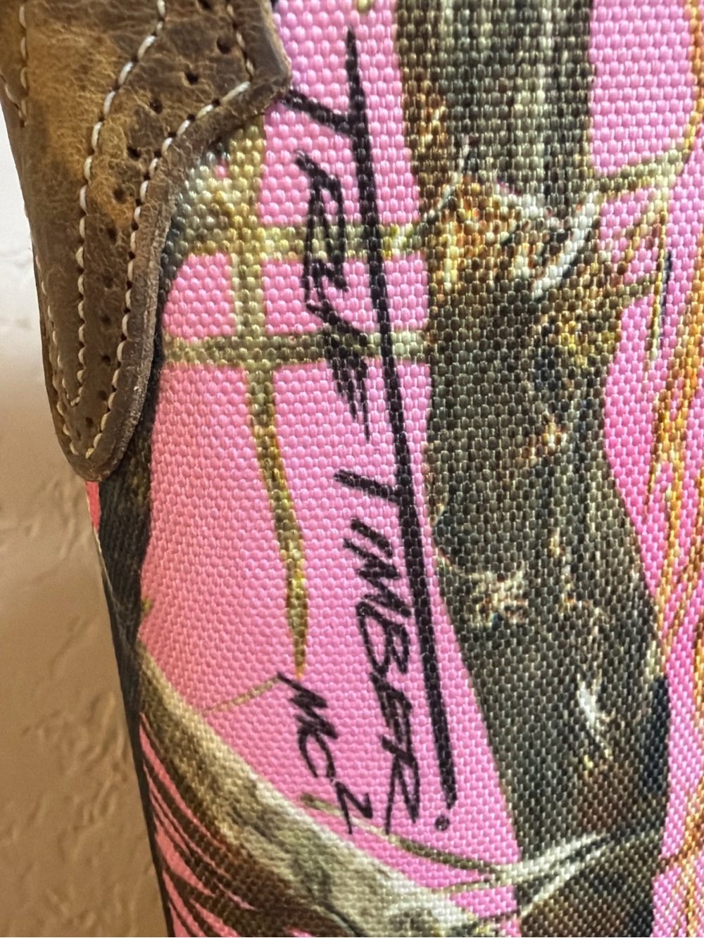 Justin True Timber Tall Western Cowgirl Boots with Pink Camo Shaft Size 11B - Picture 3 of 14